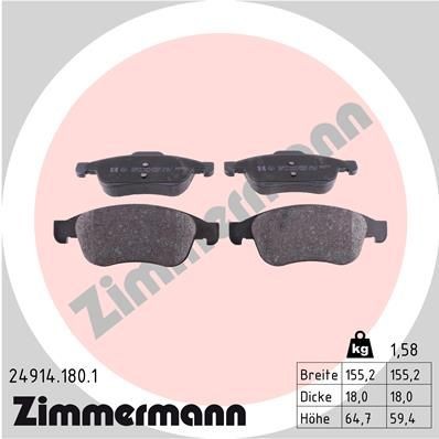 24914.180.1 ZIMMERMANN Brake pad set RENAULT Photo corresponds to scope of supply