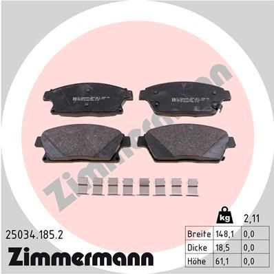 25034 ZIMMERMANN with acoustic wear warning, Photo corresponds to scope of supply, with spring Height: 61mm, Width: 148mm, Thickness: 18mm Brake pads 25034.185.2 buy