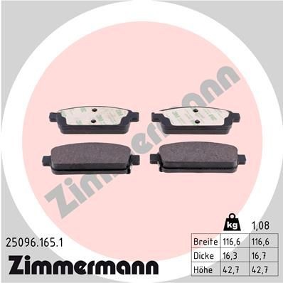 25096 ZIMMERMANN with acoustic wear warning, Photo corresponds to scope of supply Height: 43mm, Width: 116mm, Thickness: 16mm Brake pads 25096.165.1 buy