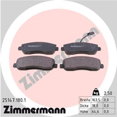ZIMMERMANN 25147.180.1 Brake pad set incl. wear warning contact, Photo corresponds to scope of supply