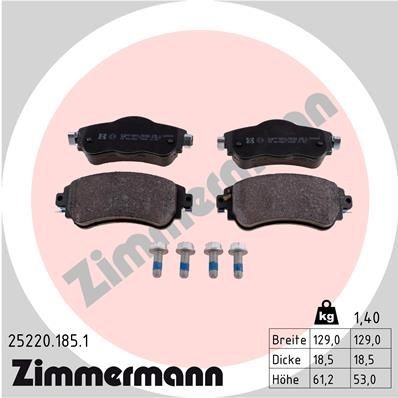 25220 ZIMMERMANN with bolts/screws, Photo corresponds to scope of supply Height 1: 61mm, Height 2: 53mm, Width 1: 129mm, Thickness: 19mm Brake pads 25220.185.1 buy