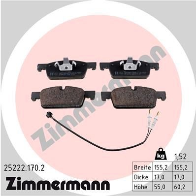 ZIMMERMANN 25222.170.2 Brake pad set incl. wear warning contact, Photo corresponds to scope of supply