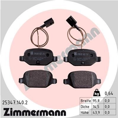 25347.140.2 ZIMMERMANN Brake pad set FIAT incl. wear warning contact, with bolts/screws, Photo corresponds to scope of supply
