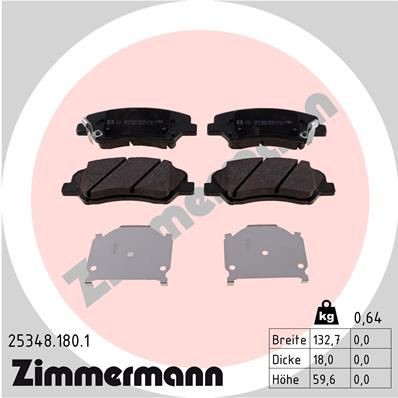 ZIMMERMANN 25348.180.1 Brake pad set with acoustic wear warning, Photo corresponds to scope of supply