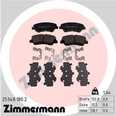 ZIMMERMANN 25348.180.2 Brake pad set with acoustic wear warning, Photo corresponds to scope of supply, with sliding plate