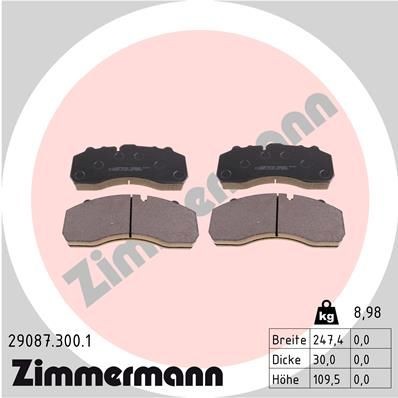 29087 ZIMMERMANN für Verschleißwarnanzeiger vorbereitet, Foto entspricht Lieferumfang Höhe: 110mm, Breite: 247mm, Dicke/Stärke: 30mm Bremsbeläge 29087.300.1 kaufen