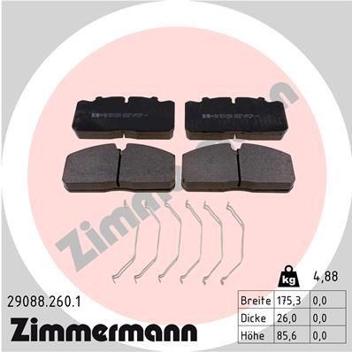 29088 ZIMMERMANN prepared for wear indicator, Photo corresponds to scope of supply Height: 86mm, Width: 175mm, Thickness: 26mm Brake pads 29088.260.1 buy