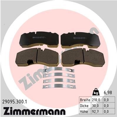 29095 ZIMMERMANN prepared for wear indicator, Photo corresponds to scope of supply, with spring Height: 92mm, Width: 210mm, Thickness: 30mm Brake pads 29095.300.1 buy