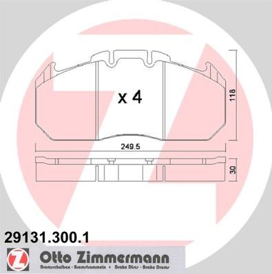 29131 ZIMMERMANN prepared for wear indicator Height: 118mm, Width: 249mm, Thickness: 30mm Brake pads 29131.300.1 buy