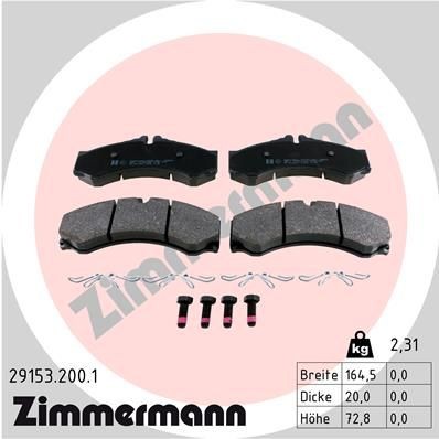 29153 ZIMMERMANN prepared for wear indicator, with bolts/screws, Photo corresponds to scope of supply, with spring Height: 73mm, Width: 164mm, Thickness: 20mm Brake pads 29153.200.1 buy