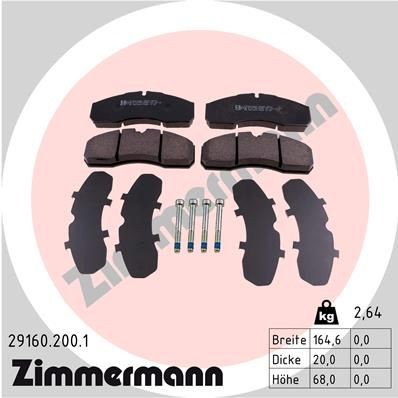 29160 ZIMMERMANN prepared for wear indicator, with bolts/screws, Photo corresponds to scope of supply Height: 68mm, Width: 165mm, Thickness: 20mm Brake pads 29160.200.1 buy