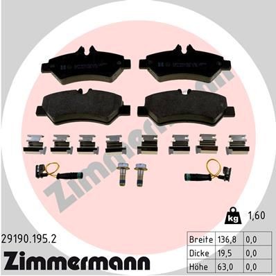 29190 ZIMMERMANN incl. wear warning contact, with bolts/screws, Photo corresponds to scope of supply, with sliding plate Height: 63mm, Width: 137mm, Thickness: 20mm Brake pads 29190.195.2 buy