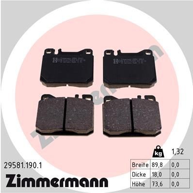 29581 ZIMMERMANN prepared for wear indicator, Photo corresponds to scope of supply Height: 74mm, Width: 90mm, Thickness: 18mm Brake pads 29581.190.1 buy
