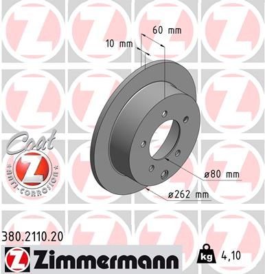 ZIMMERMANN COAT Z 262x10mm, 6/5, 5x114, solid, Coated Ø: 262mm, Rim: 5-Hole, Brake Disc Thickness: 10mm Brake rotor 380.2110.20 buy