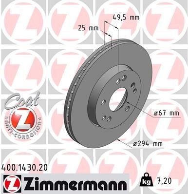 ZIMMERMANN COAT Z 400.1430.20 Disco freno 294x25mm, 8/5, 5x112, ventilazione interna, rivestito, ad alto tenore di carbonio