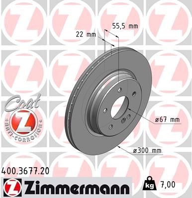 ZIMMERMANN COAT Z 400.3677.20 Brake disc 300x22mm, 6/5, 5x112, internally vented, Coated, High-carbon