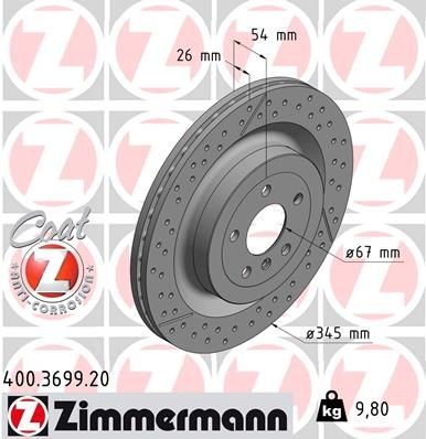 ZIMMERMANN COAT Z 400.3699.20 Brake disc 345x26mm, 6/5, 5x112, internally vented, slotted/perforated, Coated, High-carbon
