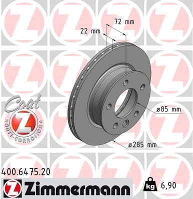 Original ZIMMERMANN Brake disc 400.6475.20 for MERCEDES-BENZ SPRINTER