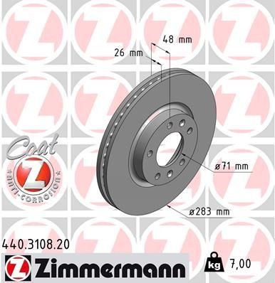 ZIMMERMANN COAT Z 283x26mm, 7/5, 5x108, internally vented, Coated Ø: 283mm, Rim: 5-Hole, Brake Disc Thickness: 26mm Brake rotor 440.3108.20 buy