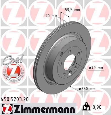 450.5203.20 ZIMMERMANN Brake rotors LAND ROVER 350x20mm, 7/5, 5x120, Externally Vented, Coated, High-carbon