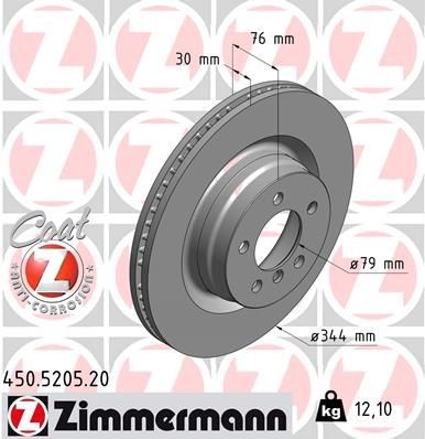 ZIMMERMANN COAT Z 450.5205.20 Brake disc 344x30mm, 6/5, 5x120, internally vented, Coated, High-carbon