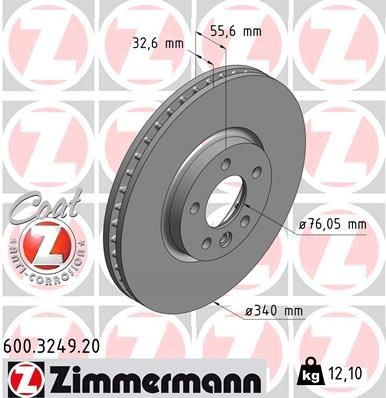 Original ZIMMERMANN Brake disc 600.3249.20 for VW TRANSPORTER