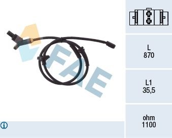 FAE 78015 ABS sensor Rear Axle, Inductive Sensor, 2-pin connector, 870mm