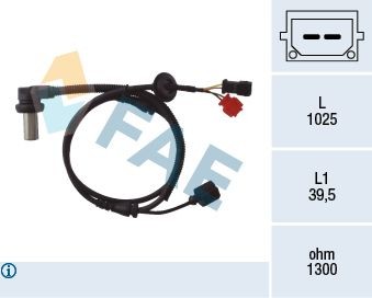 FAE 78063 ABS sensor Front Axle, Inductive Sensor, 2-pin connector, 1025mm