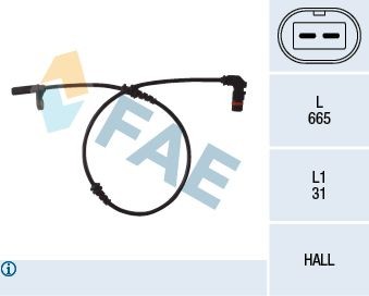 FAE 78088 ABS sensor Front Axle, Hall Sensor, 2-pin connector, 665mm