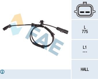 FAE Front Axle, Hall Sensor, 2-pin connector, 775mm Number of pins: 2-pin connector Sensor, wheel speed 78057 buy
