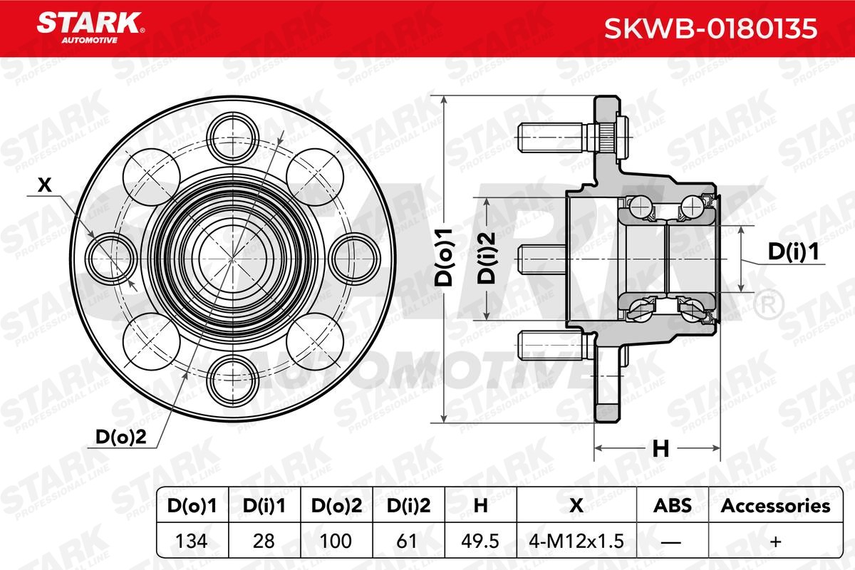SKWB-0180135 Hub bearing & wheel bearing kit SKWB-0180135 STARK Rear Axle both sides, with wheel hub, 51 mm
