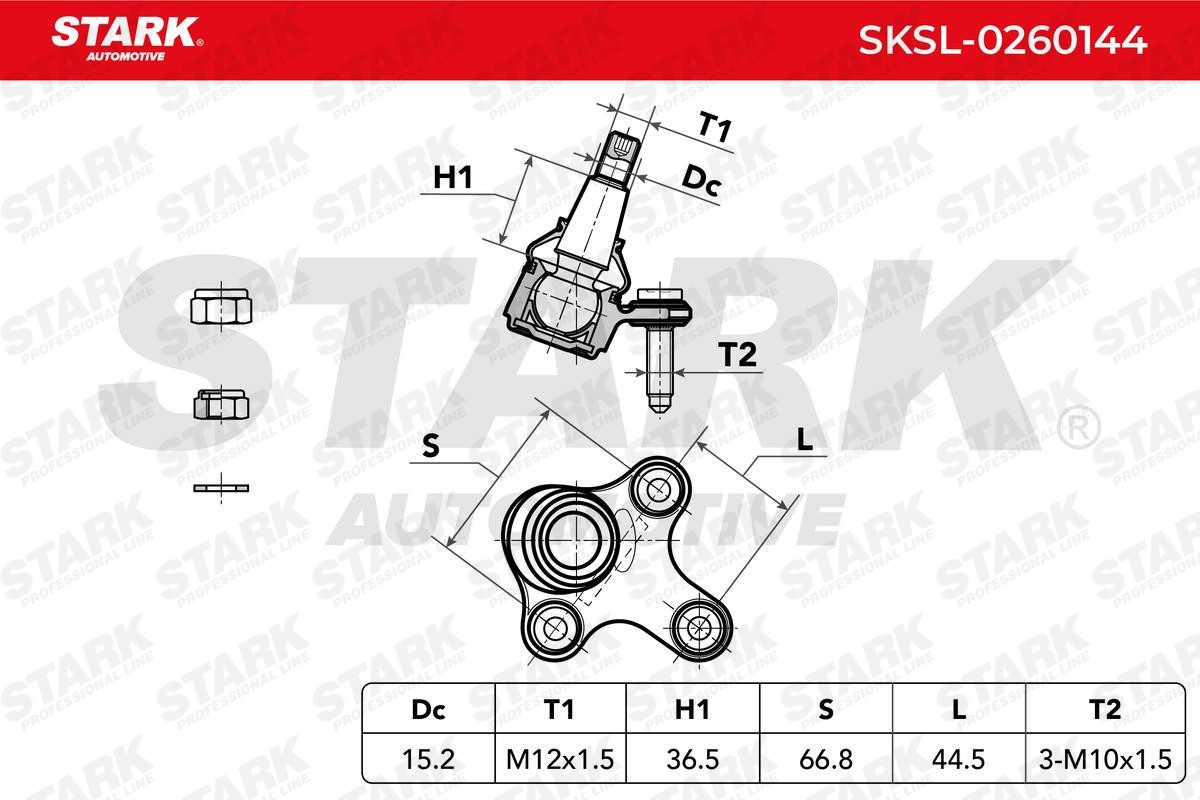 SKSL-0260144 Suspension ball joint SKSL-0260144 STARK Front Axle Right, with fastening material, 15,2mm, M12 x 1,5mm, 1/5