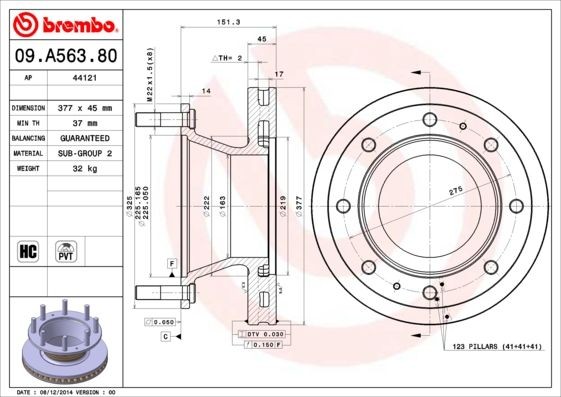 09.A563.80 BREMBO Bremsscheibe IVECO EuroCargo IV