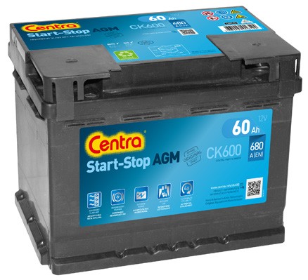 Stop start battery CENTRA Start-Stop 12V 60Ah 680A B13 AGM Battery - CK600