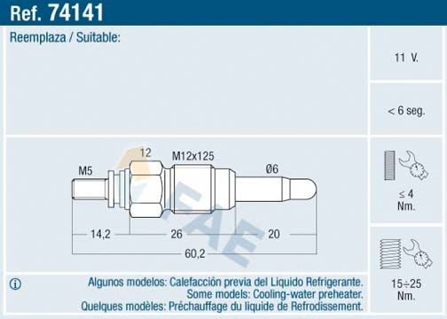 FAE 74141 Glühkerze für MULTICAR M26 LKW in Original Qualität