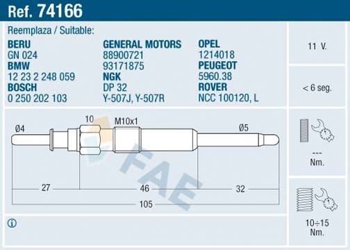 FAE 11V M10x100 Thread Size: M10x100 Glow plugs 74166 buy