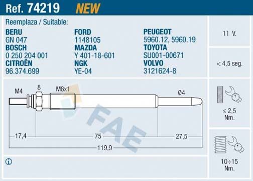 FAE 74219 Glow plug 5960.E9