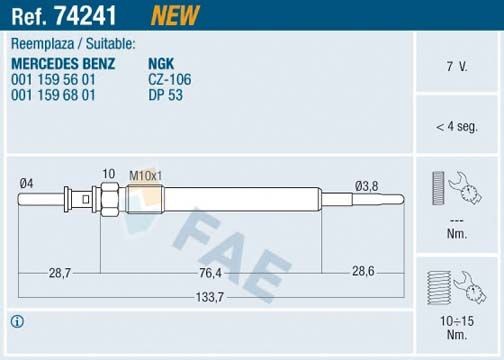 FAE 74241 Glow plugs Mercedes S211 E 220 CDI 2.2 170 hp Diesel 2006 price