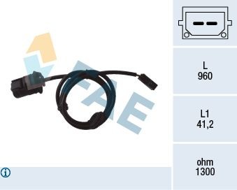 FAE 78058 ABS sensor Rear Axle, Rear Axle Right, Inductive Sensor, 2-pin connector, 960mm