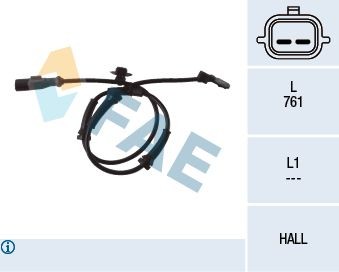 FAE Front Axle, Hall Sensor, 2-pin connector, 761mm Number of pins: 2-pin connector Sensor, wheel speed 78096 buy