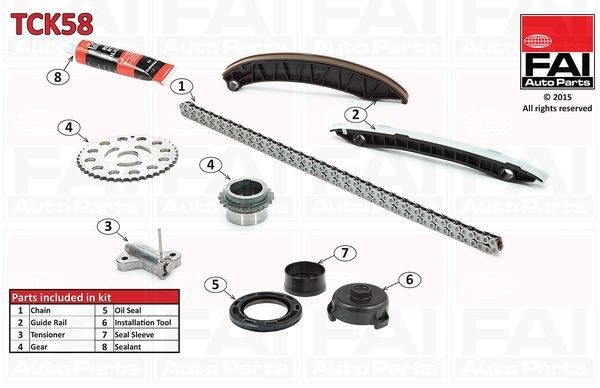 Timing chain set FAI AutoParts with gears, with gaskets/seals, Simplex, Bolt Chain - TCK58