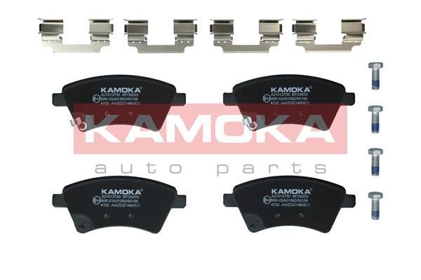 24391 KAMOKA Front Axle, with acoustic wear warning, with accessories Height: 57mm, Width: 131mm, Thickness: 15mm Brake pads JQ1013750 buy