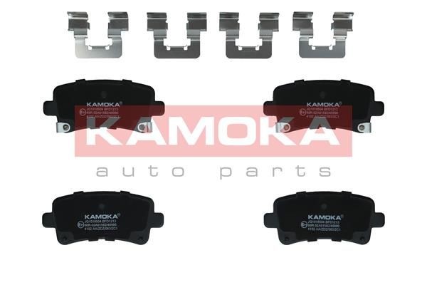 KAMOKA JQ1018504 Bremsbelagsatz Hinterachse, mit akustischer Verschleißwarnung, mit Klebefolie, mit Zubehör