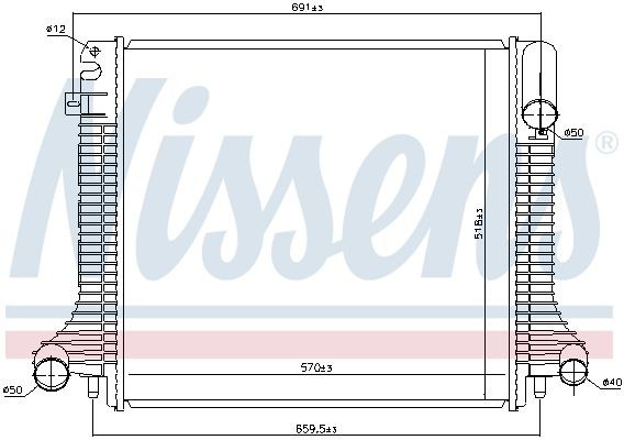 100308874 NISSENS Aluminium, 570 x 528 x 40 mm, without frame, Brazed cooling fins Radiator 62798 buy