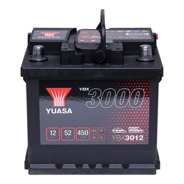 YUASA YBX3012 YBX3000 Batterie 12V 52Ah 450A avec poignets, avec témoin de  niveau de charge, Batterie au plomb