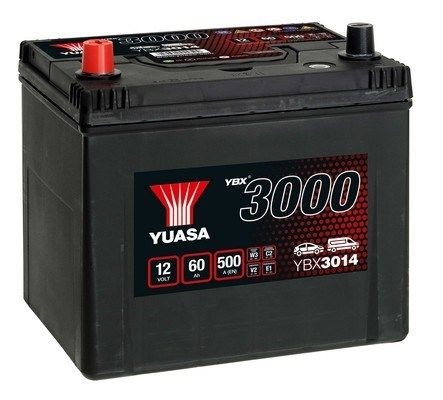 Start stop battery YUASA YBX3000 12V 60Ah 500A with handles, with load status display, Lead-acid battery - YBX3014