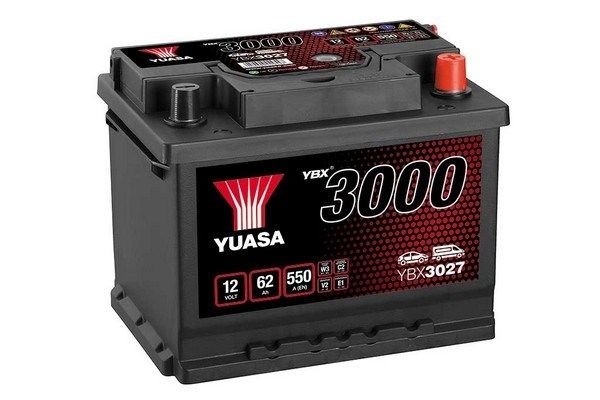 Start stop battery YUASA YBX3000 12V 62Ah 550A with handles, with load status display, Lead-acid battery - YBX3027