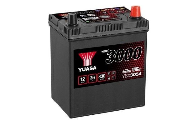 YUASA 53520 Auto battery 12V 36Ah 330A B19 with handles, with load status display, Lead-acid battery