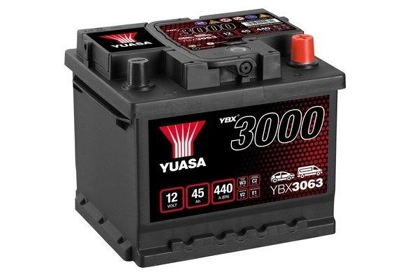 YUASA 54465 Auto battery 12V 45Ah 440A with handles, with load status display, Lead-acid battery