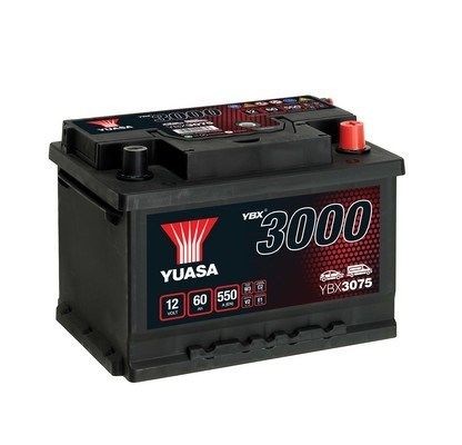 YUASA 56077 Auto battery 12V 60Ah 550A with handles, with load status display, Lead-acid battery
